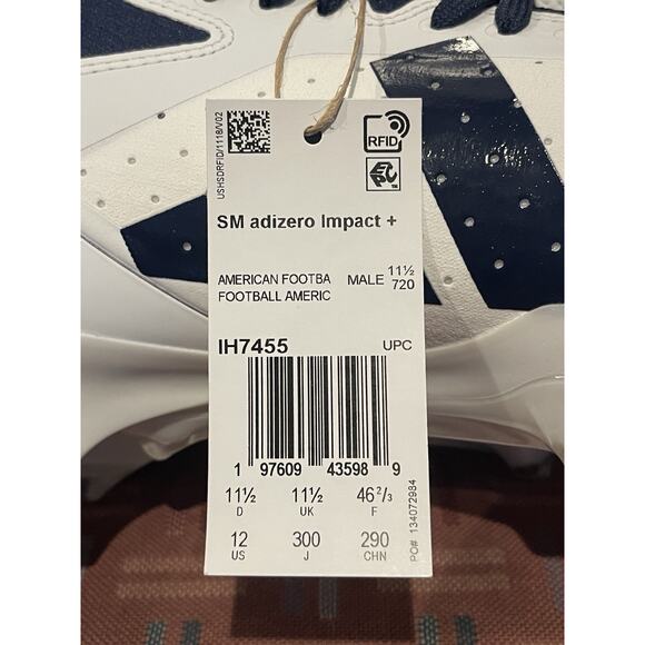 New Men’s 12 Adidas Adizero IMPACT+ Football Cleats Cloud White/Navy IH7455 - Picture 7 of 7